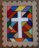 Plastic canvas cross stained glass picture