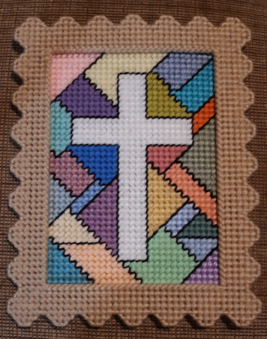Plastic canvas cross stained glass picture